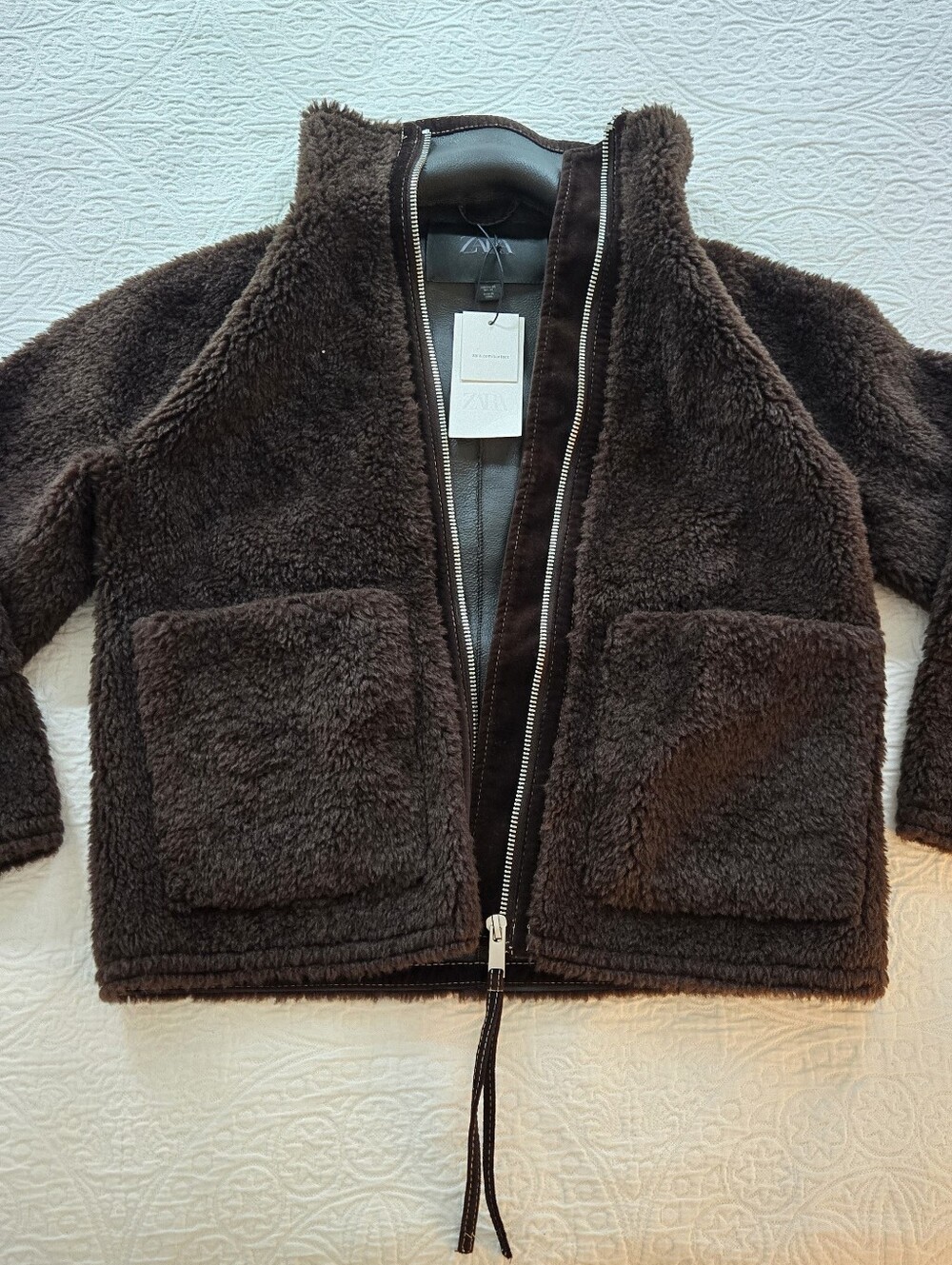 Zara Womens Dark Brown Sherpa Zip Jacket XS